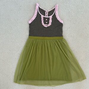 Girls Matilda Jane Brown Green Pink Tulle Twirly Skirt Sleeveless Dress - Size 8